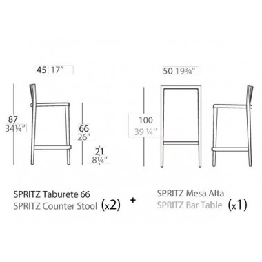Spritz Set 2 Taburetes + Mesa Alta