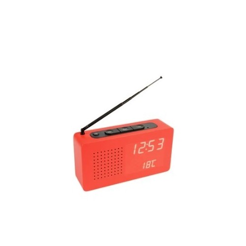 Radio Reloj Despertador Madera Rojo