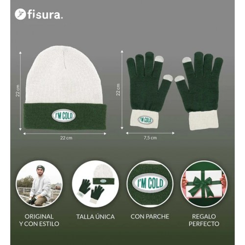 Pack de gorro y guantes “I’m cold” verde y gris 2