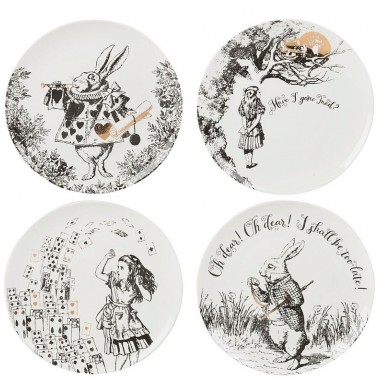 Juego de 4 platos de postre "Alicia en el País de las Maravillas"