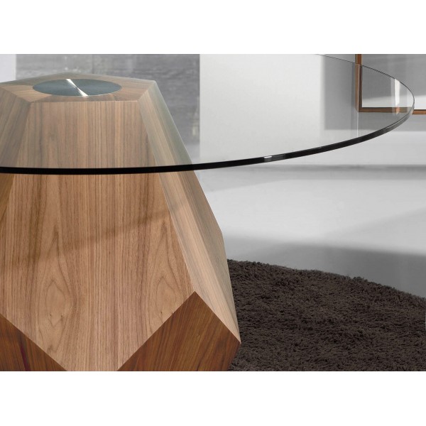 Mesa Comedor Redonda Cristal Nogal 150